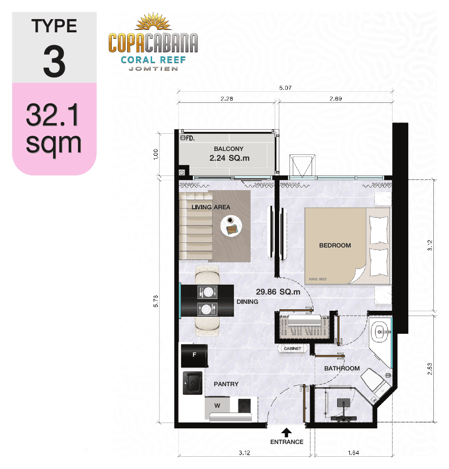 一卧室 32.1 平方米 — Copacabana Coral Reef — 户型图